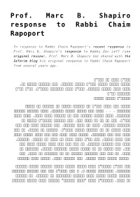 Prof. Marc B. Shapiro Response to Rabbi Chaim Rapoport,Rabbi Chaim Rapoport on Prof. Marc B. Shapiro and Rabbi Zev Leff,Marc B