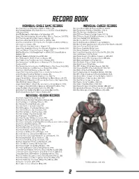 RECORD BOOK INDIVIDUAL-SINGLE GAME RECORDS INDIVIDUAL-CAREER RECORDS Most Yards Rushing: 303 by Walter Hardnett Vs