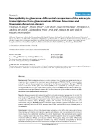 Susceptibility to Glaucoma: Differential Comparison of the Astrocyte