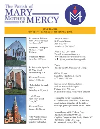 July 11, 2021 Fifteenth Sunday in Ordinary Time