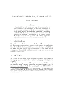 Luca Cardelli and the Early Evolution of ML