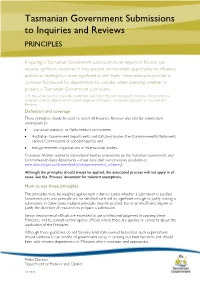 Tasmanian Government Submissions to Inquiries and Reviews PRINCIPLES