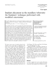 Implant Placement in the Maxillary Tuberosity: the Summers’ Technique Performed with Modiﬁed Osteotomes
