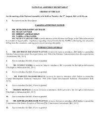 National Assembly Secretariat Orders of The