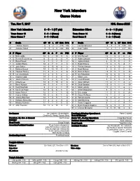 New York Islanders Game Notes