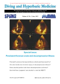 Special Issue Persistent Foramen Ovale and Decompression Illness