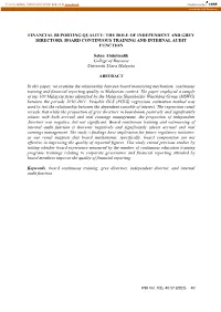 The Role of Independent and Grey Directors, Board Continuous Training and Internal Audit Function
