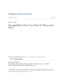 Wrongful Birth: Who Owes What to Whom and Why?