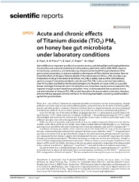 Acute and Chronic Effects of Titanium Dioxide (Tio2) PM1 on Honey Bee