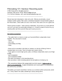 Filmmaking 101: Handout: Recording Audio © Nils Osmar 2012, All Rights Reserved