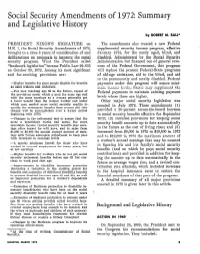 Social Security Amendments of 1972: Summary and Legislative History
