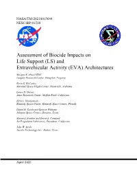 Assessment of Biocide Impacts on Life Support (LS) and Extravehicular Activity (EVA) Architectures