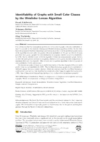 Identifiability of Graphs with Small Color Classes by The