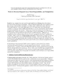 Moderate Reasons-Responsiveness, Moral Responsibility, and Manipulation