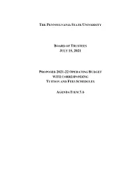 2021-22 Proposed Operating Budget with Corresponding Tuition and Fees Schedules, Is Approved