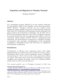 Population and Migration in Thimphu Thromde