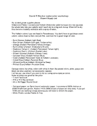 David R Becker Watercolor Workshop Student Supply List