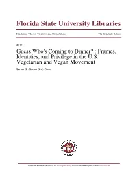 Guess Who's Coming to Dinner? Frames, Identities, and Privilege in the U.S. Vegetarian and Vegan Movement