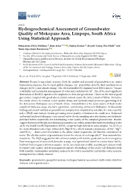 Hydrogeochemical Assessment of Groundwater Quality of Mokopane Area, Limpopo, South Africa Using Statistical Approach