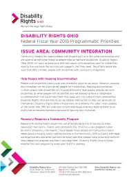 Issue Area: Community Integration Disability