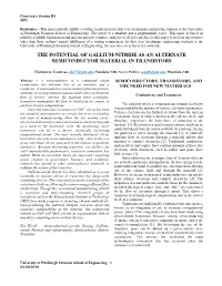 The Potential of Gallium-Nitride As an Alternate Semiconductor Material in Transistors