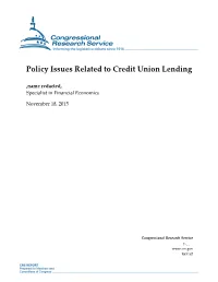 Policy Issues Related to Credit Union Lending