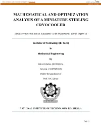 Mathematical and Optimization Analysis of a Miniature Stirling Cryocooler