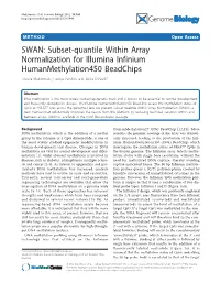 SWAN: Subset-Quantile Within Array Normalization for Illumina Infinium Humanmethylation450 Beadchips Jovana Maksimovic, Lavinia Gordon and Alicia Oshlack*