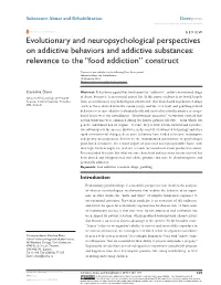 Evolutionary and Neuropsychological Perspectives on Addictive Behaviors and Addictive Substances: Relevance to the “Food Addiction” Construct