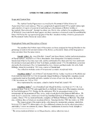 GUIDE to the ASHLEY FAMILY PAPERS Scope and Content Note