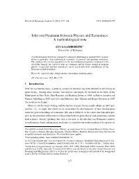 John Von Neumann Between Physics and Economics: a Methodological Note