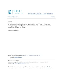 Order in Multiplicity: Aristotle on Text, Context, and the Rule of Law Maureen B