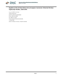 United States Army European Command, Historical Division Typescript Studies, 1945-1954