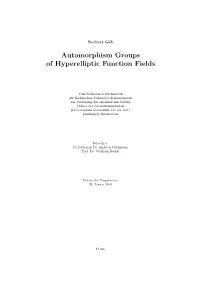 Automorphism Groups of Hyperelliptic Function Fields