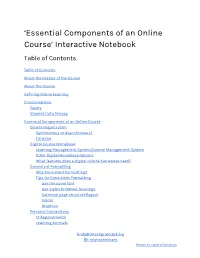 'Essential Components of an Online Course' Interactive Notebook