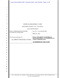 Final Judgment of Dismissal with Prejudice Re TOKIN Settlement