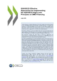 G20/OECD Effective Approaches for Implementing the G20/OECD High-Level Principles on SME Financing