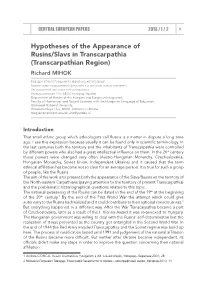 Hypotheses of the Appearance of Rusins/Slavs in Transcarpathia