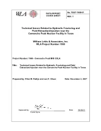 Technical Issues Related to Hydraulic Fracturing and Fluid Extraction/Injection Near the Comanche Peak Nuclear Facility in Texas