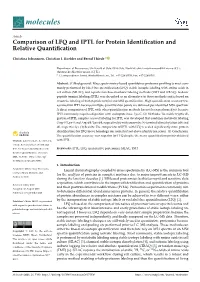 Comparison of LFQ and IPTL for Protein Identification and Relative
