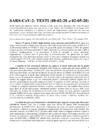SARS-Cov-2: TESTI (08-02-20 Al 02-05-20 )