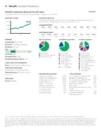 Manulife Fundamental Balanced Class GIF Select GIF SELECT Investmentplus (F-Class) · Performance As at August 31, 2021 · Holdings As at July 31, 2021