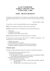 Specific Tort Paper Code: L-4006 Topic : Deceit Or Fraud