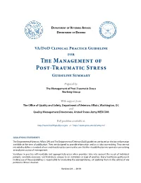 The Management of Post-Traumatic Stress Guideline Summary