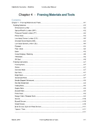 Chapter 4 - Framing Materials and Tools Contents Chapter 4 - Framing Materials and Tools