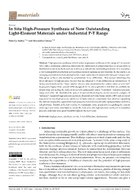 In Situ High-Pressure Synthesis of New Outstanding Light-Element Materials Under Industrial P-T Range