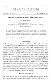 New and Interesting Records of Lichens from Turkey