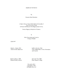 WORD of the WILD by Brandon Mark Bertelsen a Senior Honors Thesis Submitted to the Faculty of the University of Utah in Partial