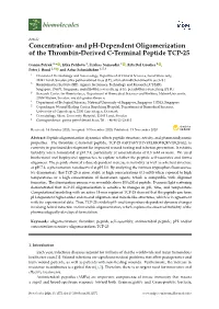 And Ph-Dependent Oligomerization of the Thrombin-Derived C-Terminal Peptide TCP-25