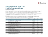 Emerging Markets Small Cap Portfolio-Institutional Class As of July 31, 2021 (Updated Monthly) Source: State Street Holdings Are Subject to Change